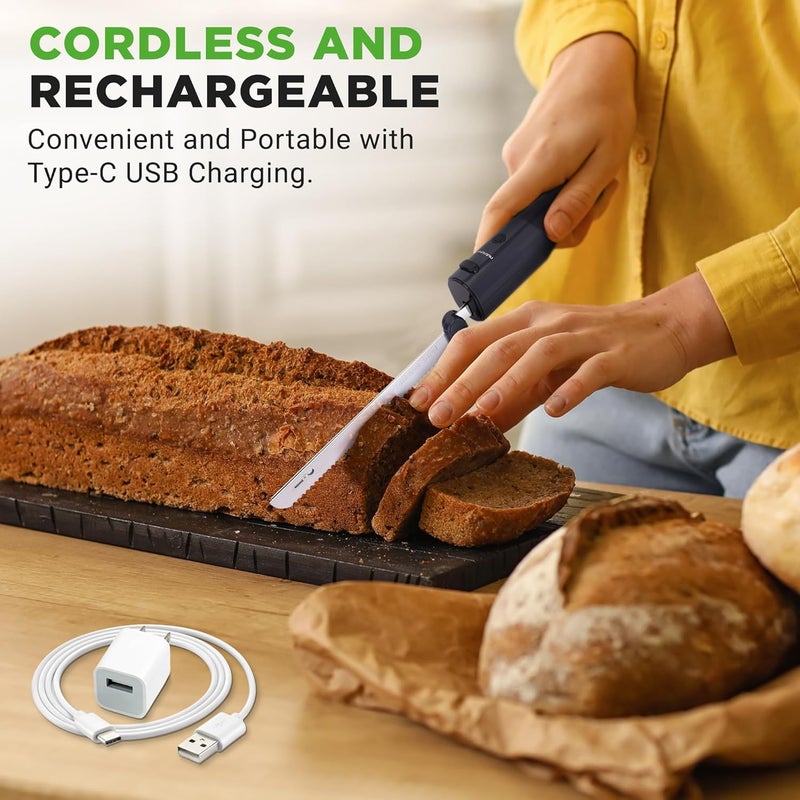 NutriChef Cordless Electric Knife | Easy to Use Constant ON/OFF Safety Function | Lightweight Kitchen Knife | Carve Turkey, Meats, Poultry, Bread & Cheese | 11.42’’ Stainless Steel Blades | Black - Image 3
